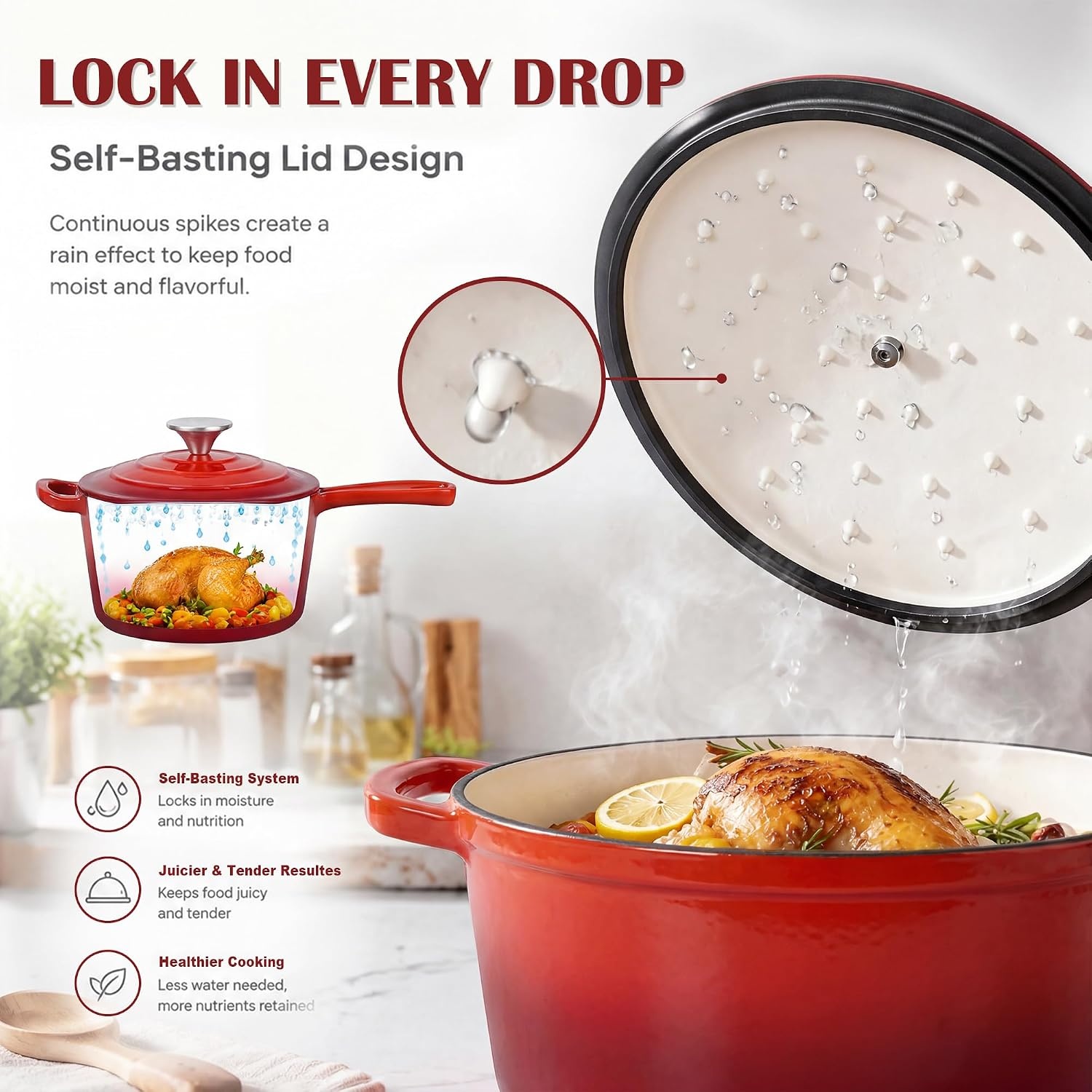 image:imageEfar 1Qt amp 2Qt amp 3Qt Sauce Pan Set with Selfbasting Lids GreenRed