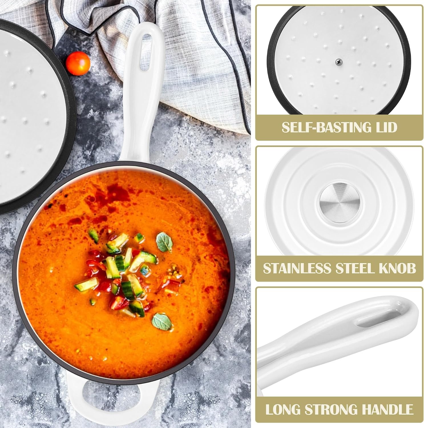 image:imageEfar 1Qt amp 2Qt amp 3Qt Sauce Pan Set with Selfbasting Lids GreenWhite