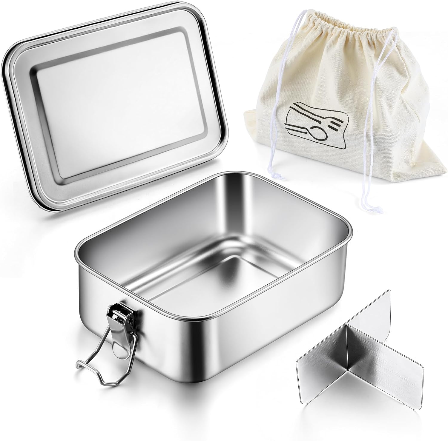 image:imageEfar 2 Pieces Stainless Steel Bento Box Large 2400ml Metal Lunch Box 81oz LeakProof Lunch Food Container with Lids and Divider Reusable Meal Storage for Camping Picnic Travel Work1