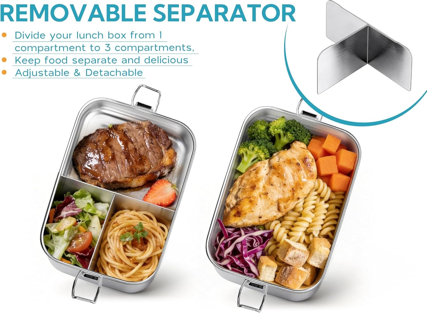 image:imageEfar 2 Pieces Stainless Steel Bento Box Large 2400ml Metal Lunch Box 81oz LeakProof Lunch Food Container with Lids and Divider Reusable Meal Storage for Camping Picnic Travel Work1