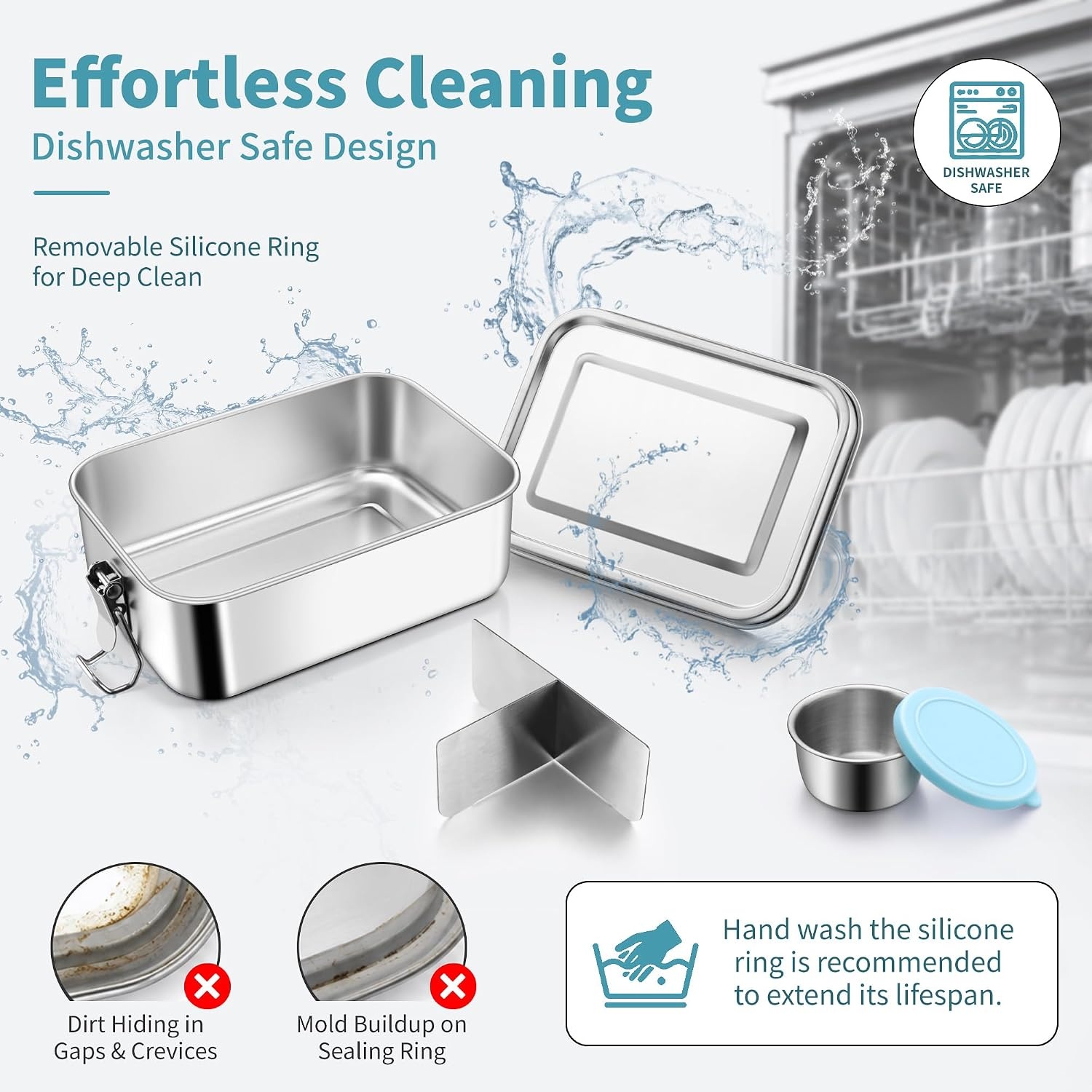 image:imageEfar Stainless Steel Bento Box for Kids amp Adults 47oz1400ml Leakproof Lunch Box with 3 Compartments amp Dressing Container Removable Dividers amp Lockable Clips for LunchWork Dishwasher SafeBlueBlue
