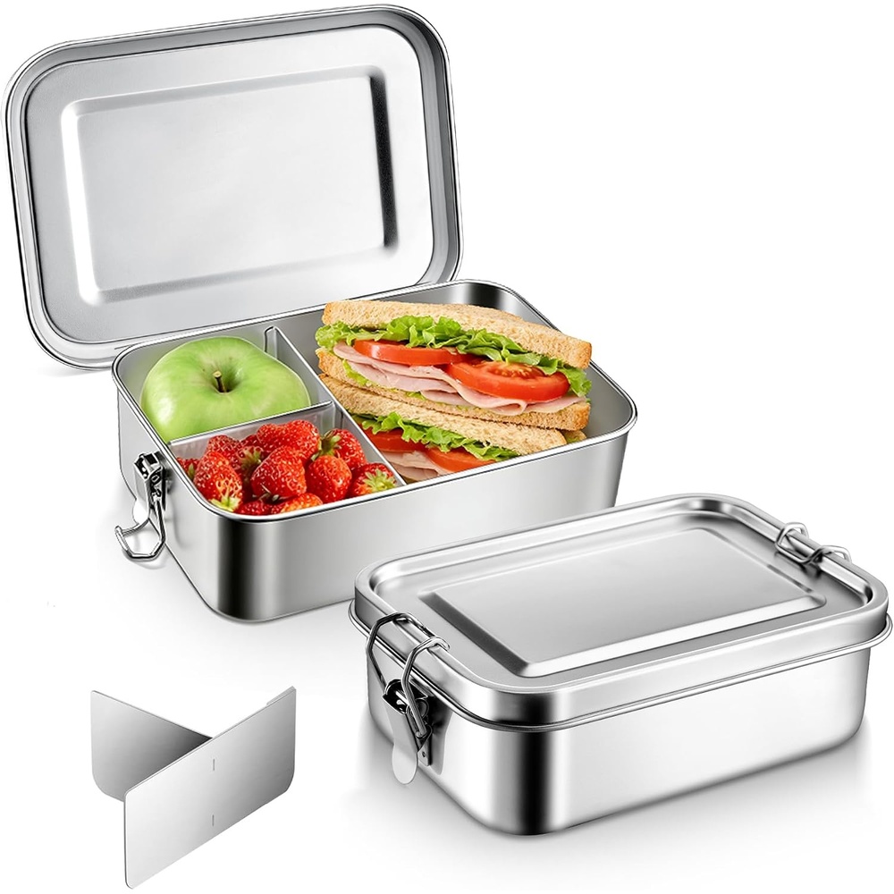 image:imageEfar 2 Pieces Stainless Steel Bento Box Large 2400ml Metal Lunch Box 81oz LeakProof Lunch Food Container with Lids and Divider Reusable Meal Storage for Camping Picnic Travel Work2