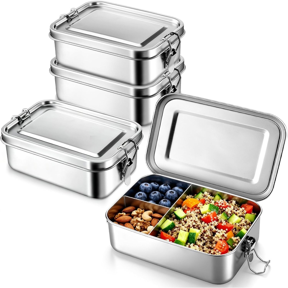 image:imageEfar 2 Pieces Stainless Steel Bento Box Large 2400ml Metal Lunch Box 81oz LeakProof Lunch Food Container with Lids and Divider Reusable Meal Storage for Camping Picnic Travel Work4