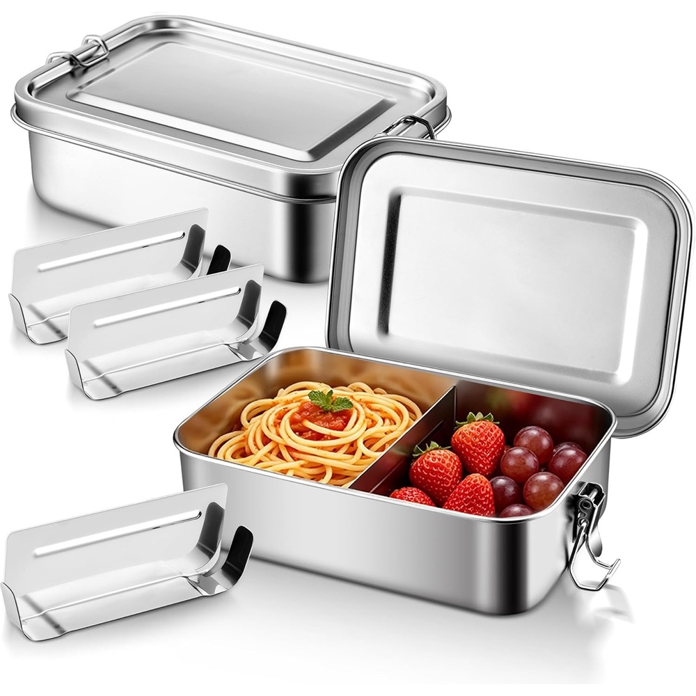 image:imageEfar Stainless Steel Bento Box 2 Pieces 81oz2400ml Metal Lunch Box for Kids amp Adults LeakProof Lunch Container with Lids and 2 Removable Dividers Reusable Meal Storage for Camping Travel Work
