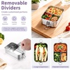 E-far Stainless Steel Bento Box for Kids & Adults, 47oz/1400ml Leakproof Lunch Box with 3 Compartments & Dressing Container, Removable Dividers & Lockable Clips for Lunch/Work, Dishwasher Safe(Blue)(Purple)