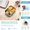 E-far Stainless Steel Bento Box for Kids & Adults, 47oz/1400ml Leakproof Lunch Box with 3 Compartments & Dressing Container, Removable Dividers & Lockable Clips for Lunch/Work, Dishwasher Safe(Blue)(Blue)