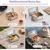 E-far Stainless Steel Bento Box for Kids & Adults, 47oz/1400ml Leakproof Lunch Box with 3 Compartments & Dressing Container, Removable Dividers & Lockable Clips for Lunch/Work, Dishwasher Safe(Blue)(Purple)