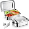 E-far 2 Pieces Stainless Steel Bento Box, Large 2400ml Metal Lunch Box, 81oz Leak-Proof Lunch Food Container with Lids and Divider, Reusable Meal Storage for Camping Picnic Travel Work(2)