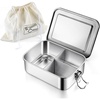 E-far 2 Pieces Stainless Steel Bento Box, Large 2400ml Metal Lunch Box, 81oz Leak-Proof Lunch Food Container with Lids and Divider, Reusable Meal Storage for Camping Picnic Travel Work(1)