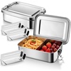 E-far Stainless Steel Bento Box, 2 Pieces 81oz/2400ml Metal Lunch Box for Kids & Adults, Leak-Proof Lunch Container with Lids and 2 Removable Dividers, Reusable Meal Storage for Camping Travel Work