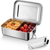 E-far Stainless Steel Bento Box, 81oz/2400ml Metal Lunch Box for Kids & Adults, Leak-Proof Lunch Container with Lids and 2 Removable Dividers, Reusable Meal Storage for Camping Picnic Travel Work