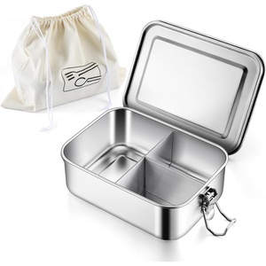 E-far 2 Pieces Stainless Steel Bento Box, Large 2400ml Metal Lunch Box, 81oz Leak-Proof Lunch Food Container with Lids and Divider, Reusable Meal Storage for Camping Picnic Travel Work(1)