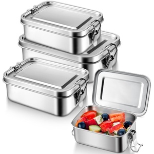 E-far 4 Pieces Stainless Steel Bento Box, 550/850/1400/2400ml Metal Lunch Box Kids & Adults, Leak-Proof Lunch Food Container with Lids and Divider, Reusable Meal Storage for Camping Picnic Travel Work