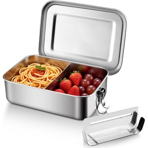 E-far Stainless Steel Bento Box, 81oz/2400ml Metal Lunch Box for Kids & Adults, Leak-Proof Lunch Container with Lids and 2 Removable Dividers, Reusable Meal Storage for Camping Picnic Travel Work