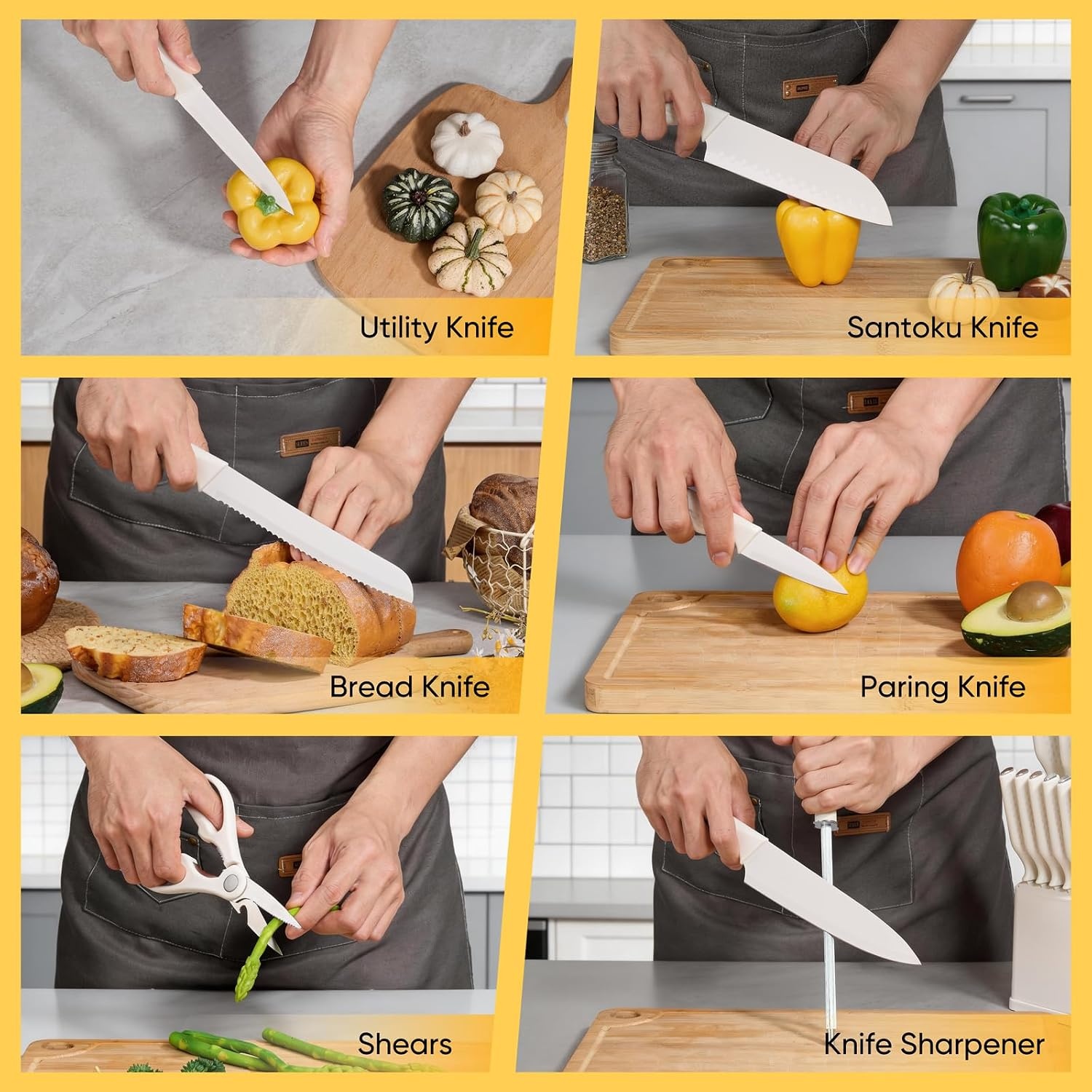 image:imageEfar Knife Set 15Piece Kitchen Knife Block Set with Sharpener High Carbon Steel Chef Paring Steak Knives with Ergonomic NonSlip Handle AntiRust amp Razor Sharp BlackWhite
