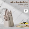 E-far Knife Set, 15-Piece Kitchen Knife Block Set with Sharpener, High Carbon Steel Chef Paring Steak Knives with Ergonomic Non-Slip Handle, Anti-Rust & Razor Sharp, Black(Khaki)