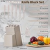 E-far Knife Set, 15-Piece Kitchen Knife Block Set with Sharpener, High Carbon Steel Chef Paring Steak Knives with Ergonomic Non-Slip Handle, Anti-Rust & Razor Sharp, Black(Khaki)