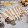 E-far Knife Set, 15-Piece Kitchen Knife Block Set with Sharpener, High Carbon Steel Chef Paring Steak Knives with Ergonomic Non-Slip Handle, Anti-Rust & Razor Sharp, Black(White)