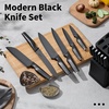 E-far Knife Set, 15-Piece Kitchen Knife Block Set with Sharpener, High Carbon Steel Chef Paring Steak Knives with Ergonomic Non-Slip Handle, Anti-Rust & Razor Sharp, Black(Black)