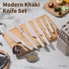 E-far Knife Set, 15-Piece Kitchen Knife Block Set with Sharpener, High Carbon Steel Chef Paring Steak Knives with Ergonomic Non-Slip Handle, Anti-Rust & Razor Sharp, Black(Khaki)