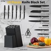 E-far Knife Set, 15-Piece Kitchen Knife Block Set with Sharpener, High Carbon Steel Chef Paring Steak Knives with Ergonomic Non-Slip Handle, Anti-Rust & Razor Sharp, Black(Black)