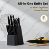 E-far Knife Set, 15-Piece Kitchen Knife Block Set with Sharpener, High Carbon Steel Chef Paring Steak Knives with Ergonomic Non-Slip Handle, Anti-Rust & Razor Sharp, Black(Black)