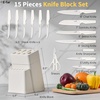 E-far Knife Set, 15-Piece Kitchen Knife Block Set with Sharpener, High Carbon Steel Chef Paring Steak Knives with Ergonomic Non-Slip Handle, Anti-Rust & Razor Sharp, Black(White)