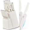 E-far Knife Set, 15-Piece Kitchen Knife Block Set with Sharpener, High Carbon Steel Chef Paring Steak Knives with Ergonomic Non-Slip Handle, Anti-Rust & Razor Sharp, Black(White)