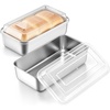 E-far Loaf Pan with Lids, 9 x 5 Inch Stainless Steel Bread Pans for Homemade Bread, Rectangle Baking Tins for Sourdough, Meatloaf, Banana Cake, Nontoxic & Dishwasher Safe – Set of 2(Set of 2)