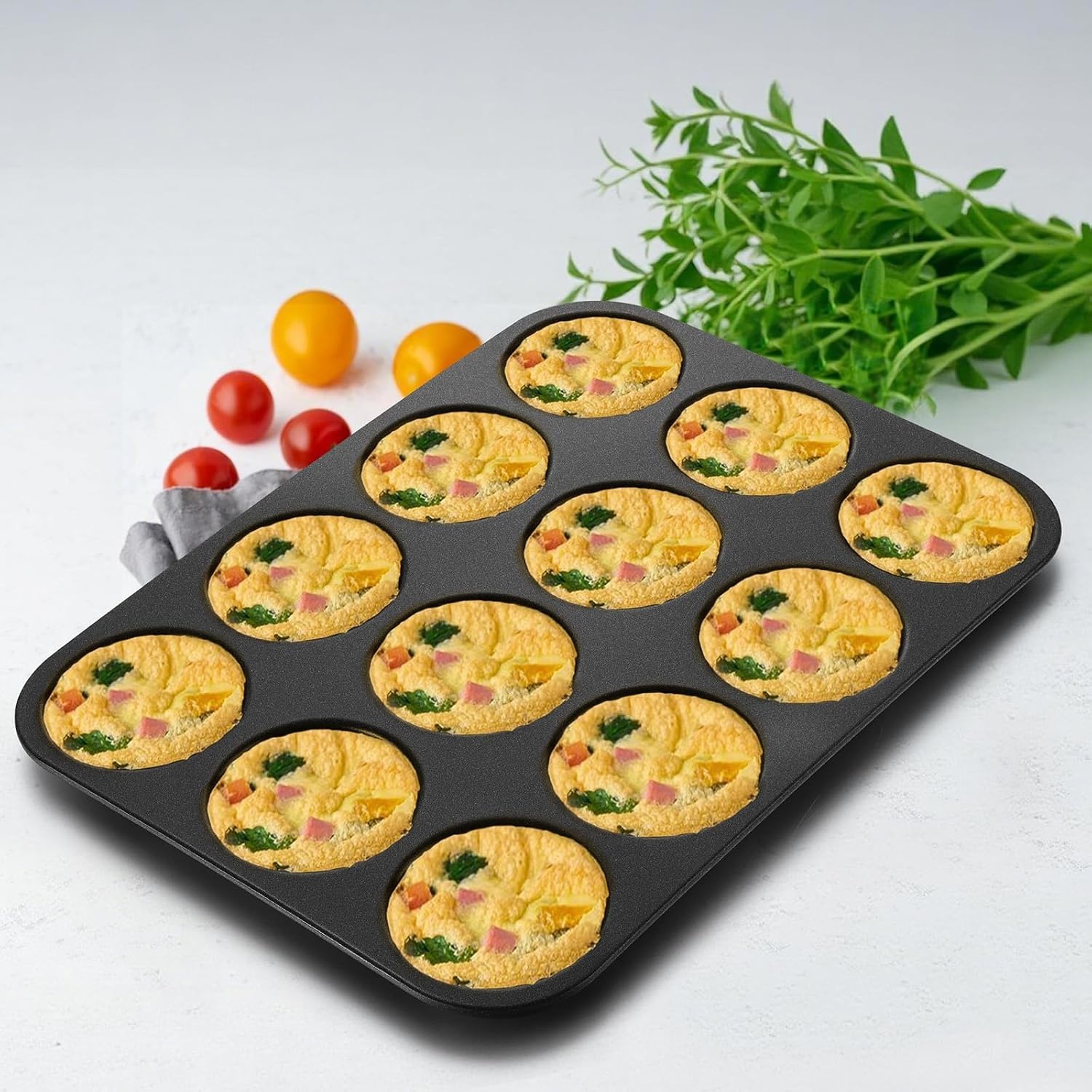 image:imageEfar 12Cavity Muffin Top Pan 3 Inch Nonstick Shallow Cupcake Pan for Yorkshire Pudding Eggs Whoopie Pie Cornbread Easy Release amp Clean Standard SizeNonstick