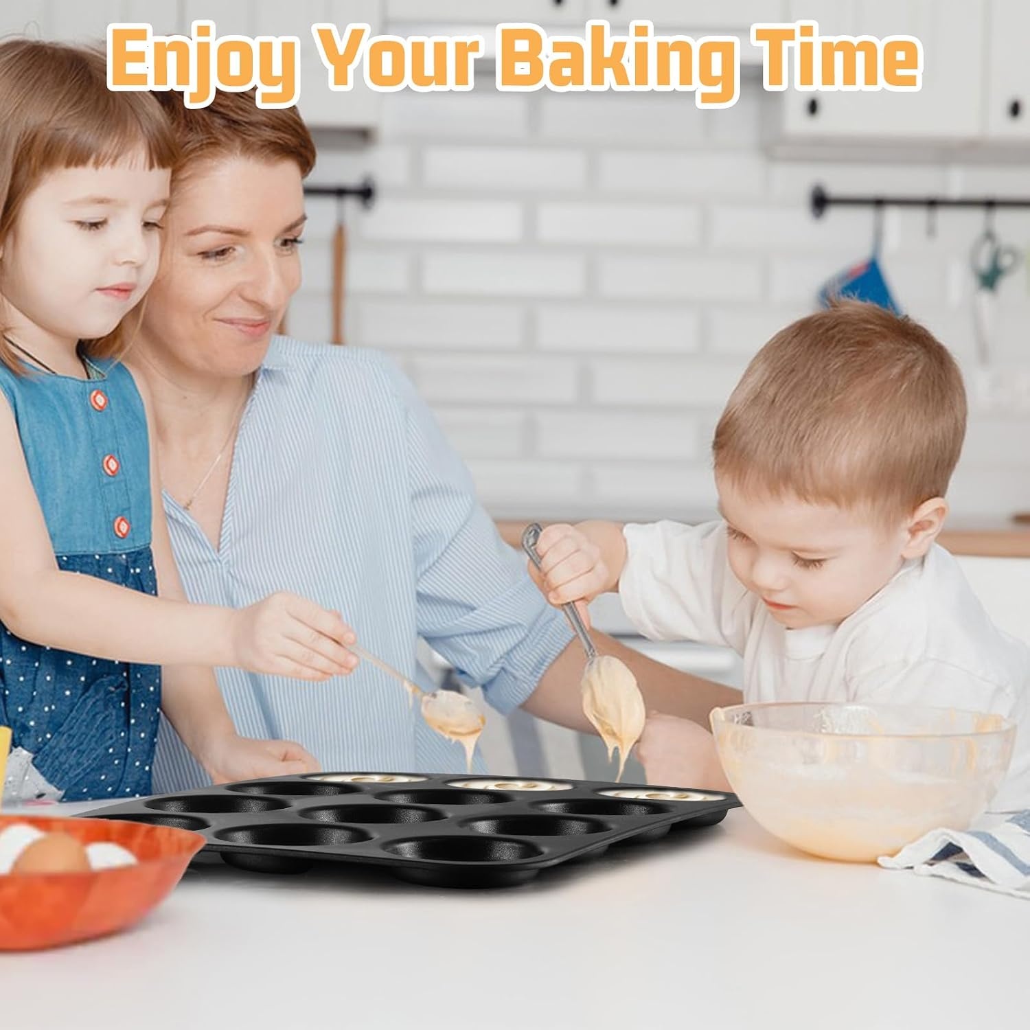 image:imageEfar 12Cavity Muffin Top Pan 3 Inch Nonstick Shallow Cupcake Pan for Yorkshire Pudding Eggs Whoopie Pie Cornbread Easy Release amp Clean Standard SizeNonstick