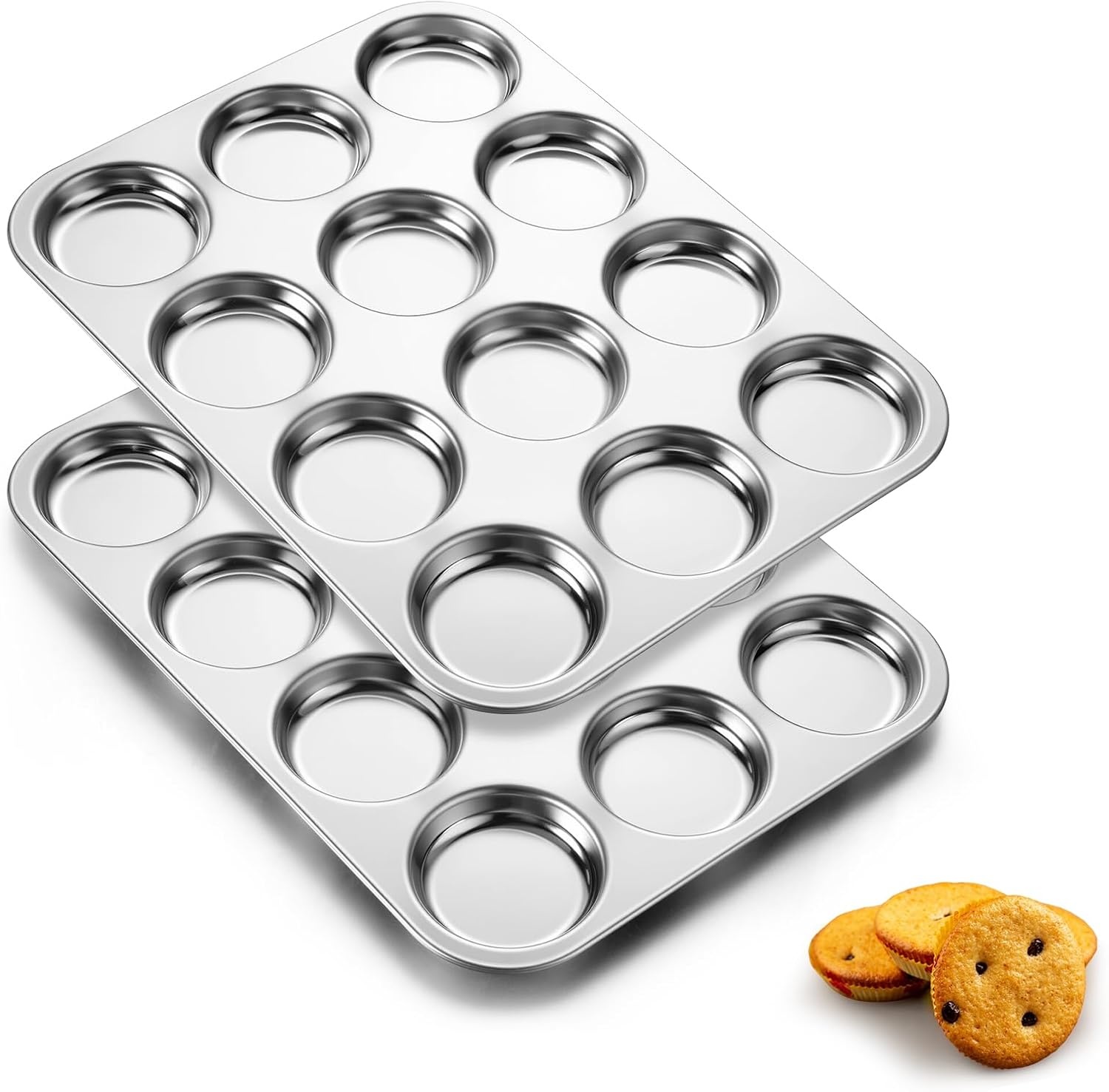 image:imageEfar 12Cavity Muffin Top Pan 3 Inch Nonstick Shallow Cupcake Pan for Yorkshire Pudding Eggs Whoopie Pie Cornbread Easy Release amp Clean Standard SizeStainless Steel