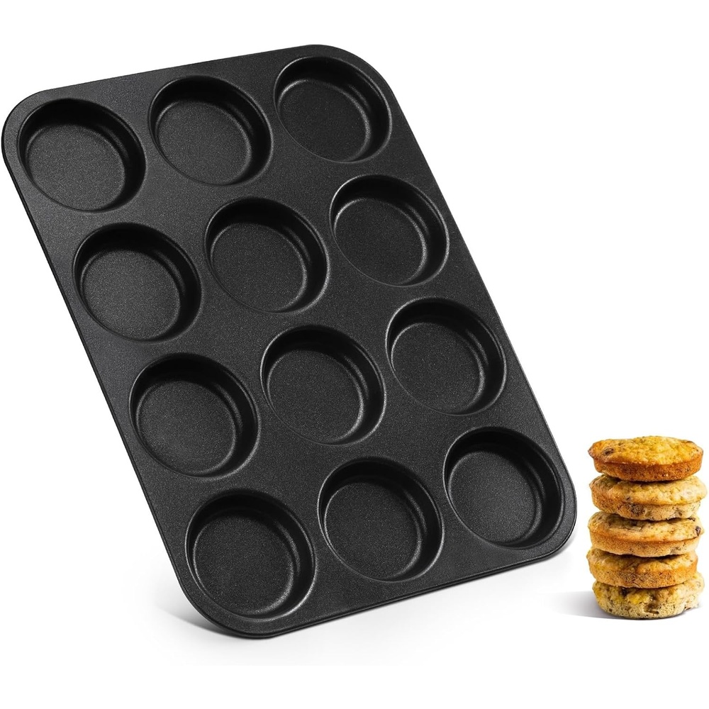 image:imageEfar 12Cavity Muffin Top Pan 3 Inch Nonstick Shallow Cupcake Pan for Yorkshire Pudding Eggs Whoopie Pie Cornbread Easy Release amp Clean Standard SizeNonstick