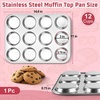 E-far 12-Cavity Muffin Top Pan, 3 Inch Nonstick Shallow Cupcake Pan for Yorkshire Pudding, Eggs, Whoopie Pie, Cornbread, Easy Release & Clean, Standard Size(Stainless Steel)