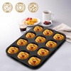 E-far 12-Cavity Muffin Top Pan, 3 Inch Nonstick Shallow Cupcake Pan for Yorkshire Pudding, Eggs, Whoopie Pie, Cornbread, Easy Release & Clean, Standard Size(Non-stick)