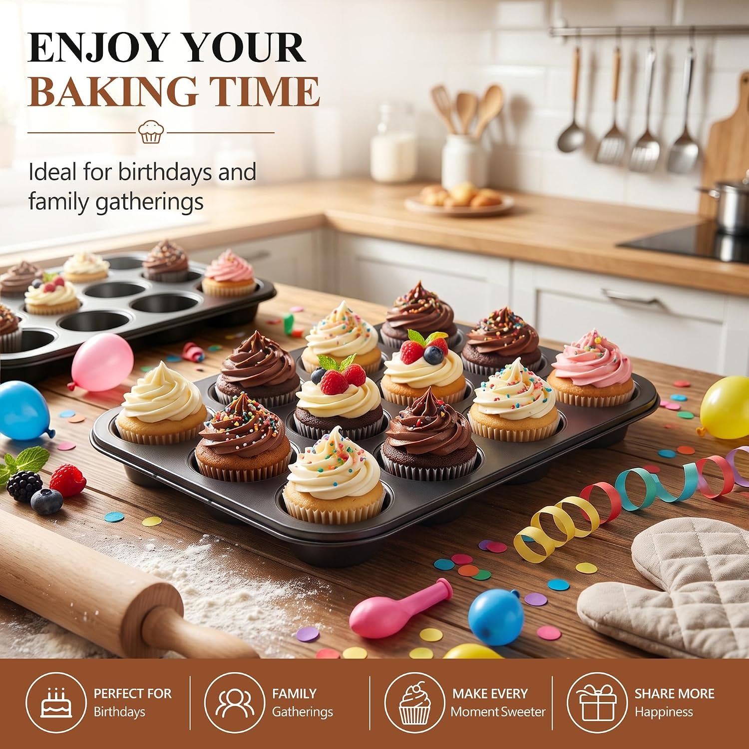 image:imageEfar 12Cup Muffin Pan 2 Pack Nonstick Carbon Steel Cupcake Pan Tin Tray Metal Bakeware Muffin Baking Tins for Oven Standard Size Ideal for Muffins Cake Tart Brownies Easy Clean amp Nontoxic2