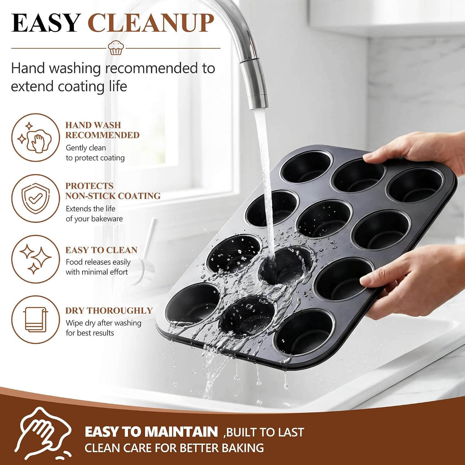 image:imageEfar 12Cup Muffin Pan 2 Pack Nonstick Carbon Steel Cupcake Pan Tin Tray Metal Bakeware Muffin Baking Tins for Oven Standard Size Ideal for Muffins Cake Tart Brownies Easy Clean amp Nontoxic2