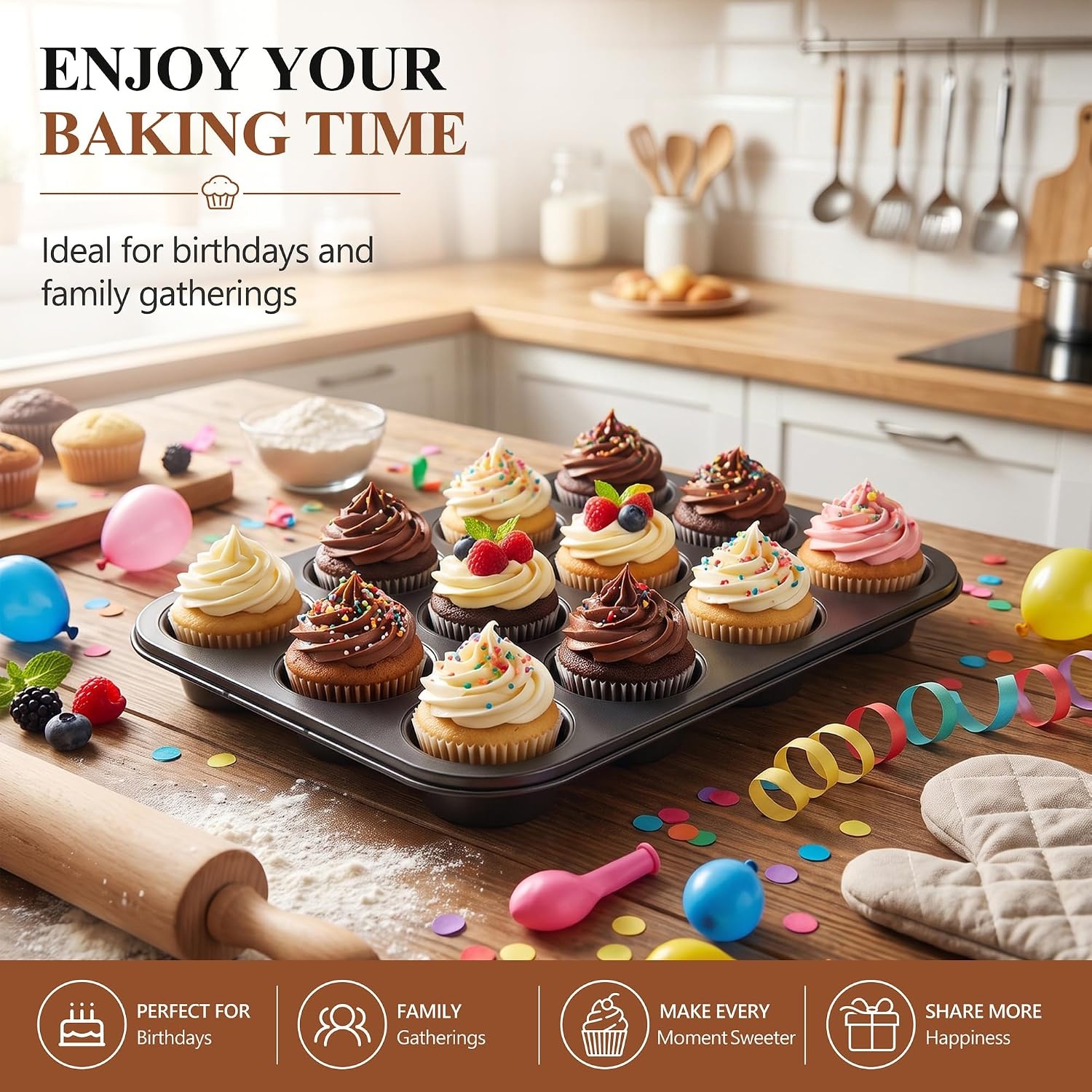 image:imageEfar 12Cup Muffin Pan 2 Pack Nonstick Carbon Steel Cupcake Pan Tin Tray Metal Bakeware Muffin Baking Tins for Oven Standard Size Ideal for Muffins Cake Tart Brownies Easy Clean amp Nontoxic1