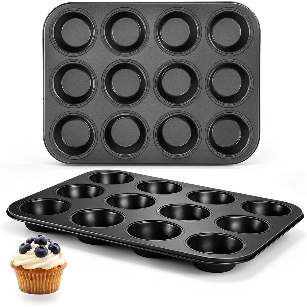 image:imageEfar 12Cup Muffin Pan 2 Pack Nonstick Carbon Steel Cupcake Pan Tin Tray Metal Bakeware Muffin Baking Tins for Oven Standard Size Ideal for Muffins Cake Tart Brownies Easy Clean amp Nontoxic2
