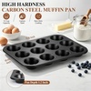 E-far 12-Cup Muffin Pan, 2 Pack Nonstick Carbon Steel Cupcake Pan Tin Tray | Metal Bakeware Muffin Baking Tins for Oven, Standard Size, Ideal for Muffins, Cake Tart, Brownies, Easy Clean & Non-toxic(1)