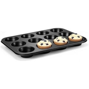 E-far 12-Cup Muffin Pan, 2 Pack Nonstick Carbon Steel Cupcake Pan Tin Tray | Metal Bakeware Muffin Baking Tins for Oven, Standard Size, Ideal for Muffins, Cake Tart, Brownies, Easy Clean & Non-toxic(1)
