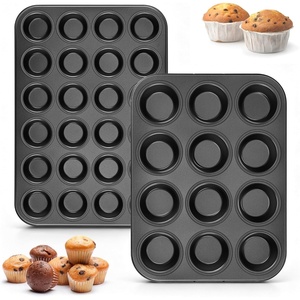 E-far Muffin Pan Set of 2, Regular 12-Cup & Mini 24-Cup Cupcake Pan | Nonstick Carbon Steel Muffin Tins for Easy Release, 2 Sizes for Baking Muffins & Cupcakes, Warp-Free & Even Baking, Oven Safe(Carbon Steel)