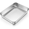 E-far Lasagna Pans with Lids, Stainless Steel Rectangular Cake Baking Pan w/Cover, 12⅓x9¾x2″ Brownie Casserole Oven Tray Sheet, Heavy Duty Metal Bakeware, Anti-Rust & Dishwasher Safe, Set of 2(10.2×7.9)