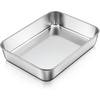 E-far Lasagna Pans with Lids, Stainless Steel Rectangular Cake Baking Pan w/Cover, 12⅓x9¾x2″ Brownie Casserole Oven Tray Sheet, Heavy Duty Metal Bakeware, Anti-Rust & Dishwasher Safe, Set of 2(9.1×6.7)