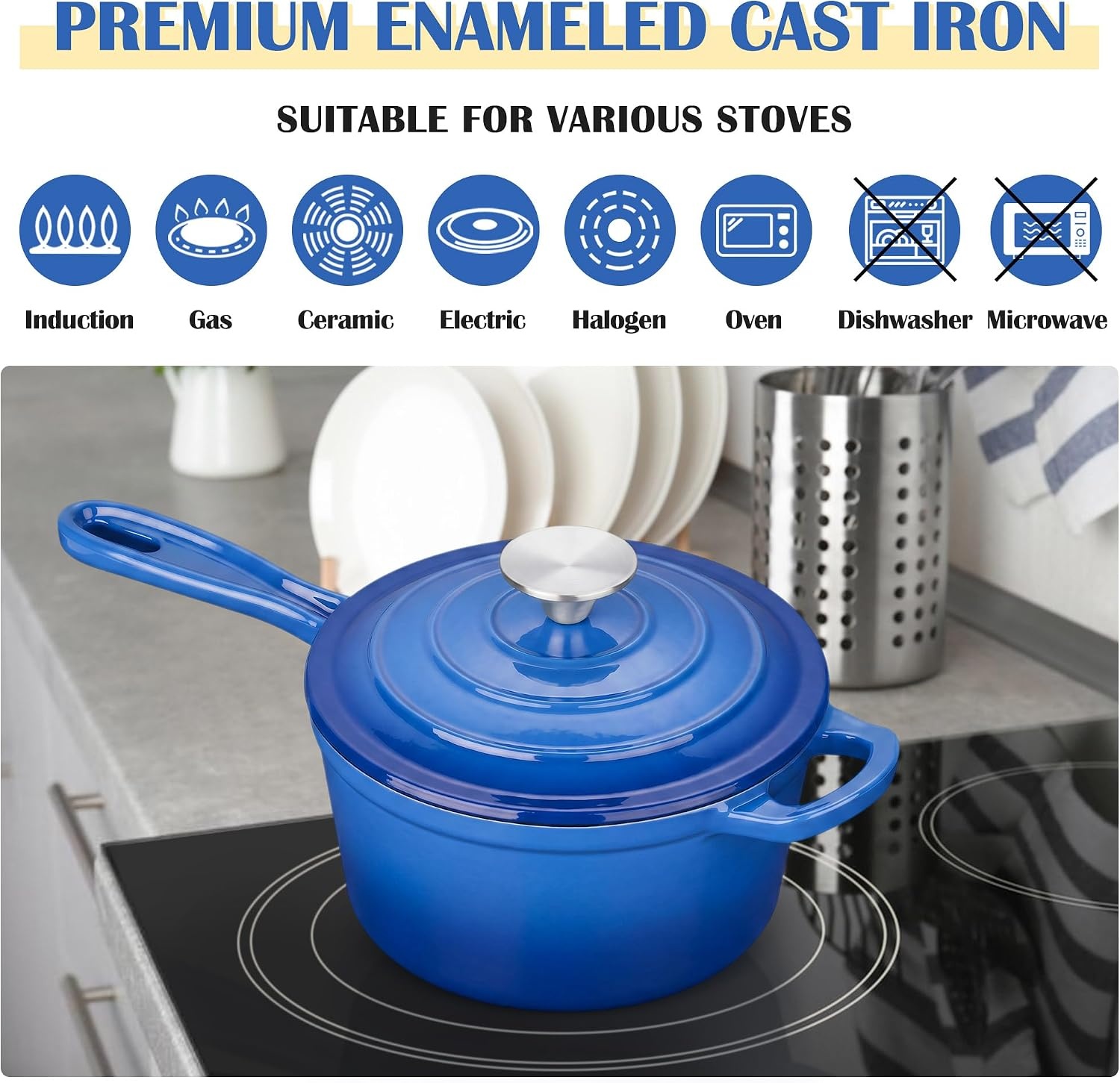 image:imageEfar 1Qt amp 2Qt Enameled Cast Iron Sauce Pan Set with Selfbasting Lids Small Heavy Duty Dutch Oven Pot for All Kitchen Stove InductionReady amp Easy Clean PinkDeep Blue