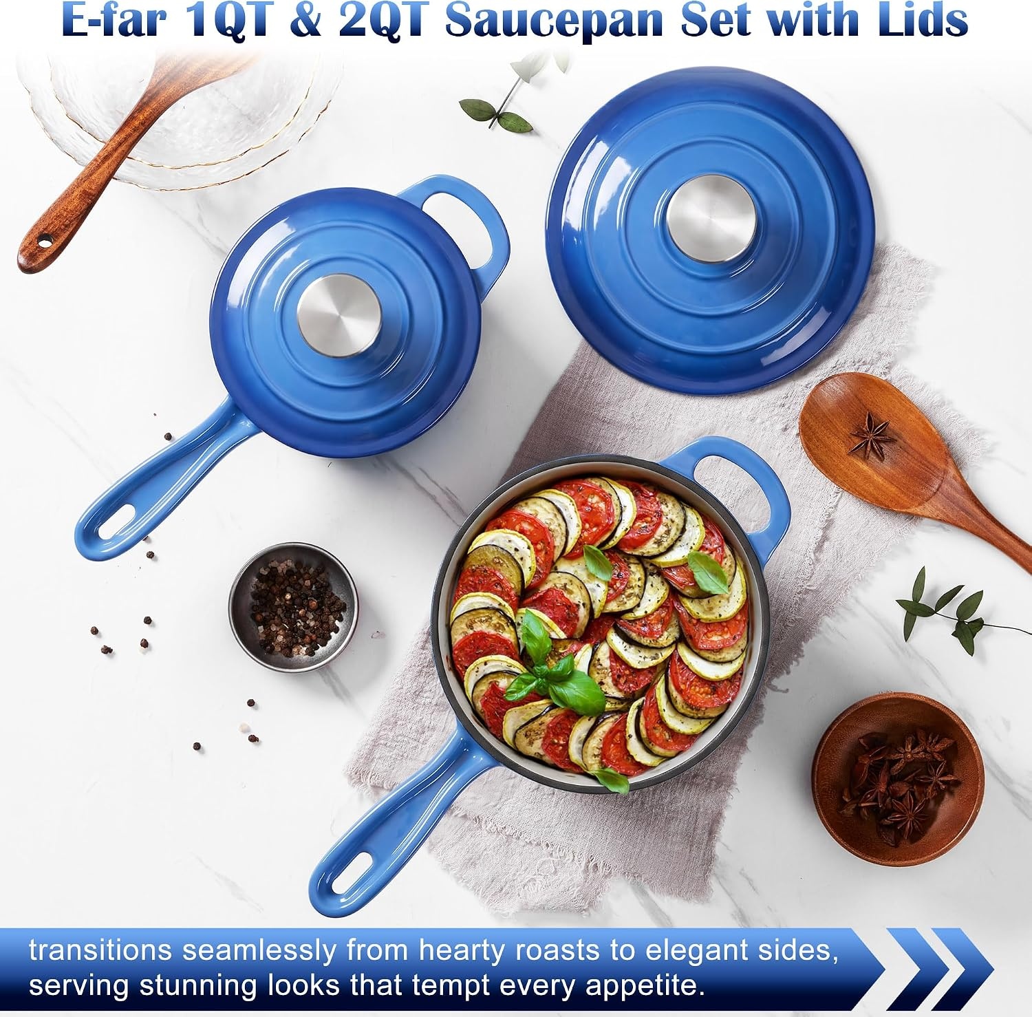 image:imageEfar 1Qt amp 2Qt Enameled Cast Iron Sauce Pan Set with Selfbasting Lids Small Heavy Duty Dutch Oven Pot for All Kitchen Stove InductionReady amp Easy Clean PinkDeep Blue