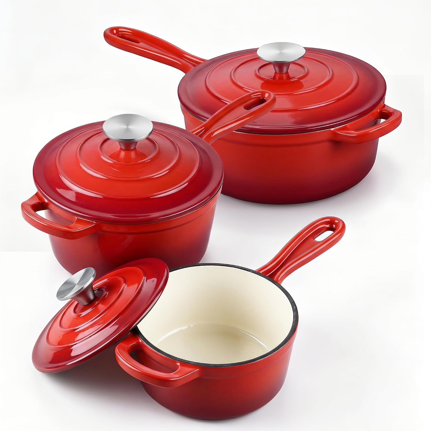 image:imageEfar 1Qt amp 2Qt Enameled Cast Iron Sauce Pan Set with Selfbasting Lids Small Heavy Duty Dutch Oven Pot for All Kitchen Stove InductionReady amp Easy Clean PinkRed