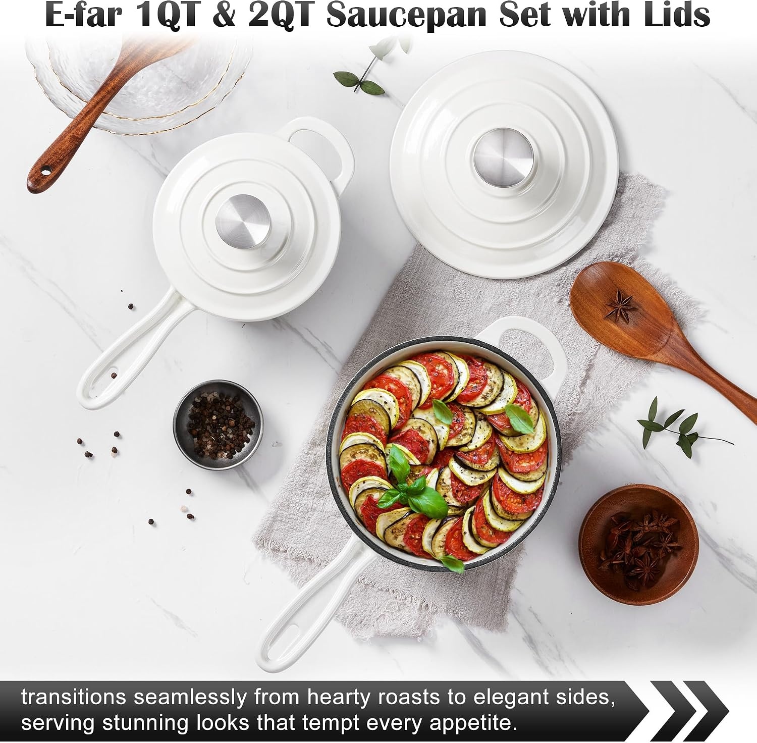 image:imageEfar 1Qt amp 2Qt Enameled Cast Iron Sauce Pan Set with Selfbasting Lids Small Heavy Duty Dutch Oven Pot for All Kitchen Stove InductionReady amp Easy Clean PinkWhite