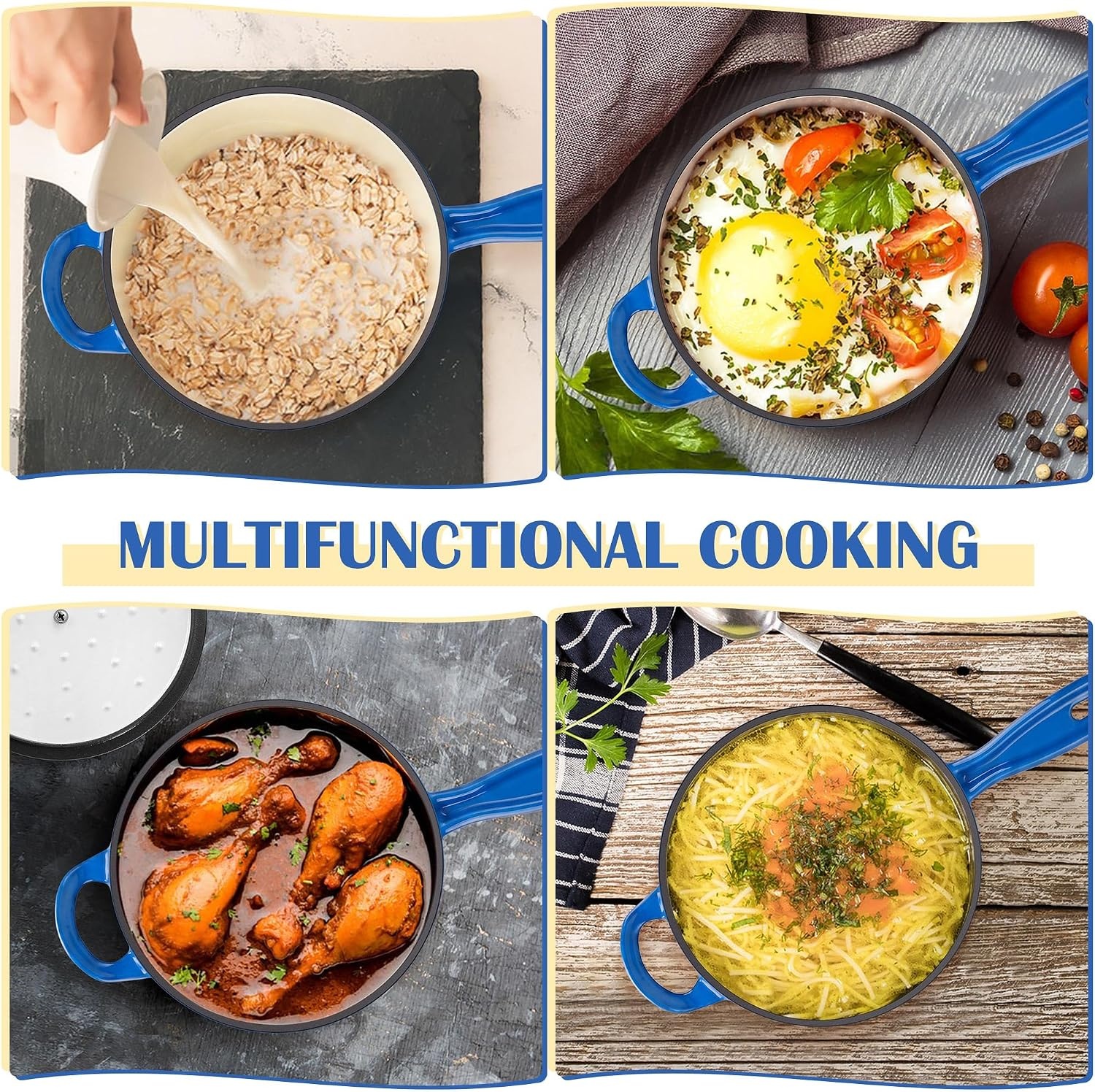 image:imageEfar 1Qt amp 2Qt Enameled Cast Iron Sauce Pan Set with Selfbasting Lids Small Heavy Duty Dutch Oven Pot for All Kitchen Stove InductionReady amp Easy Clean PinkDeep Blue
