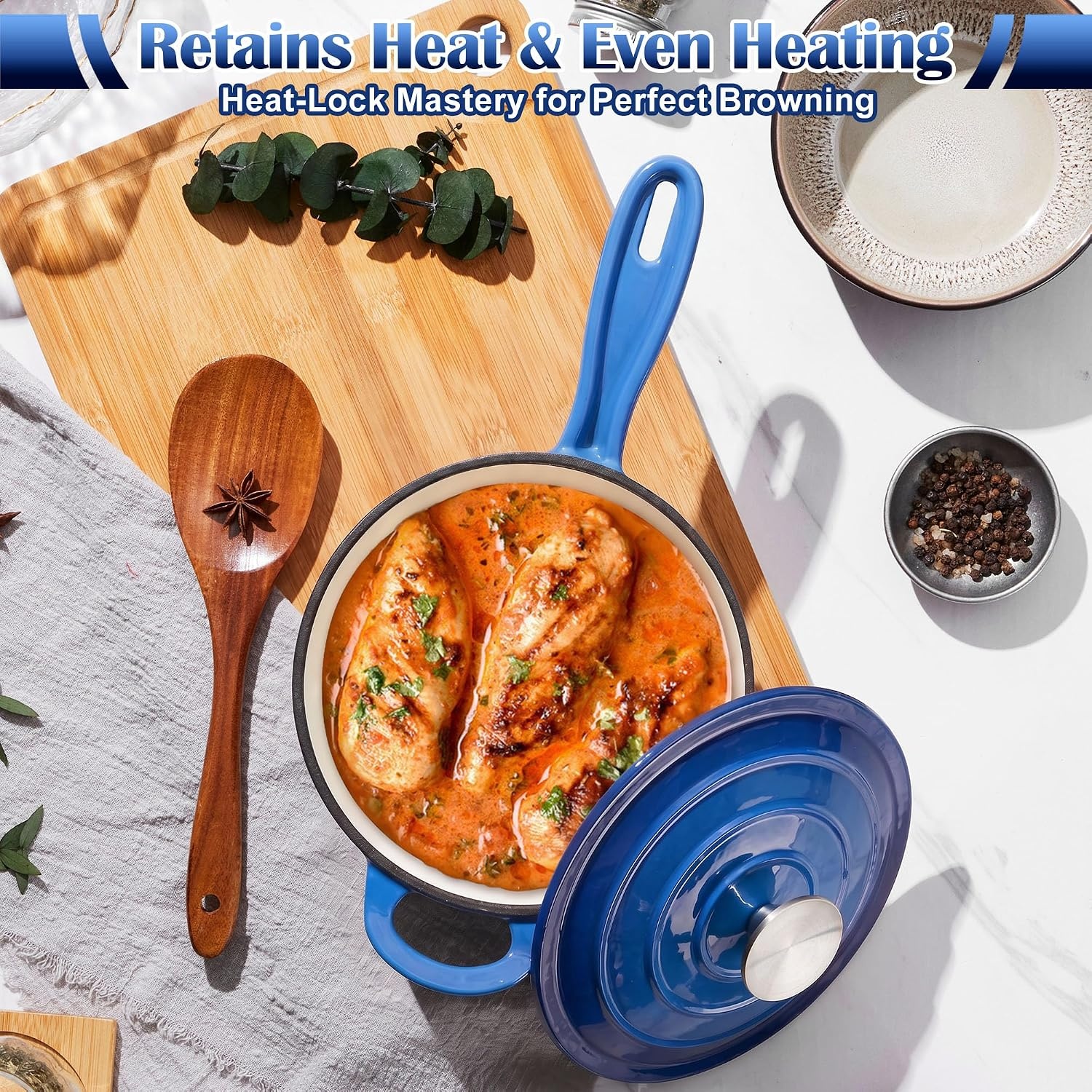 image:imageEfar 1Qt amp 2Qt Enameled Cast Iron Sauce Pan Set with Selfbasting Lids Small Heavy Duty Dutch Oven Pot for All Kitchen Stove InductionReady amp Easy Clean PinkDeep Blue